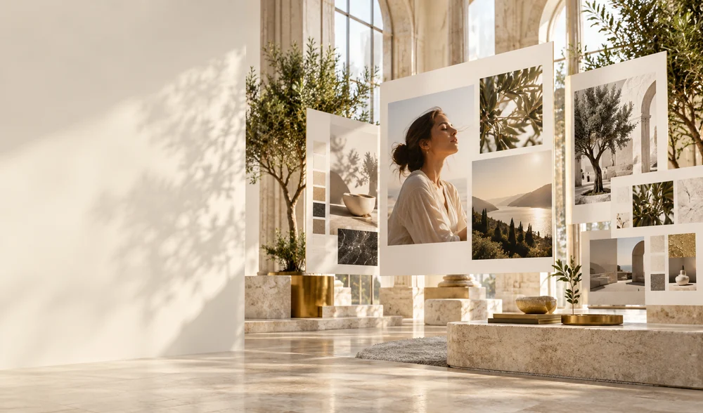 Content & Communications Strategy: premium visual in VELORA’s ivory and champagne palette