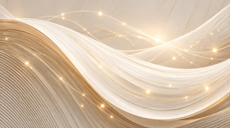 Flowing ivory ribbons connected by delicate champagne light