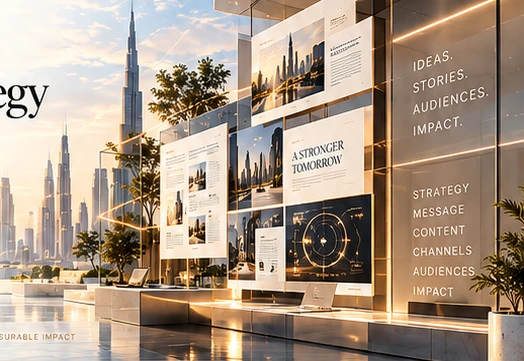 Content & Communications Strategy: architectural and technology visual from the supplied VELORA design
